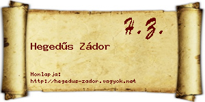 Hegedűs Zádor névjegykártya